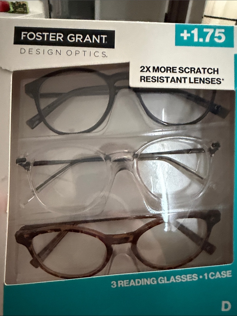 Foster Grant 3-Pack Reading Glasses Set in Black, Clear & Brown Tortoise